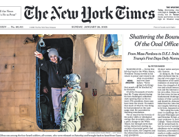 Above the fold on the front page of the Sunday New York Times, on January 26, 2025